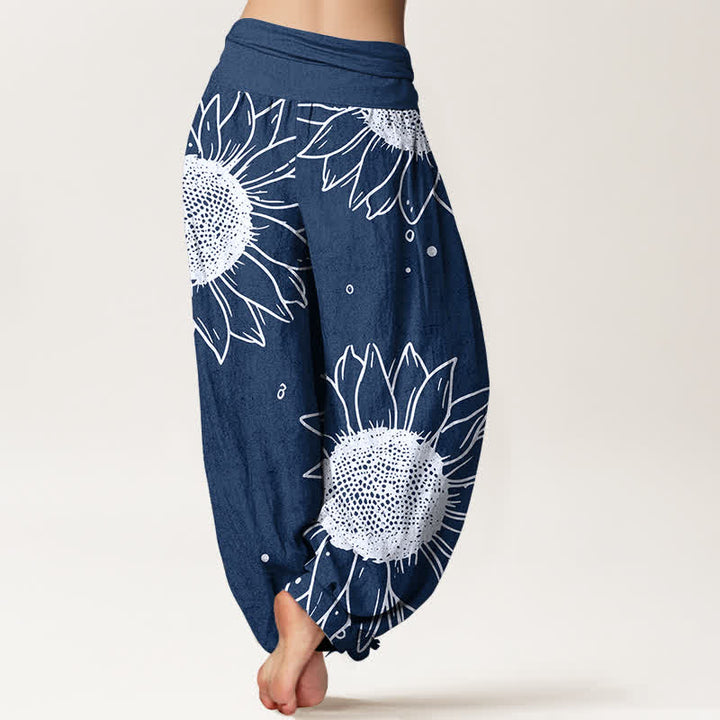 Buddha Stones Pure Cotton Sunflower Bloom Pattern Women's Elastic Waist Harem Pants - image 9
