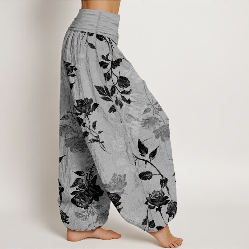 Buddha Stones Cotton Vintage Rose Pattern Women's Elastic Waist Harem Pants - image 7