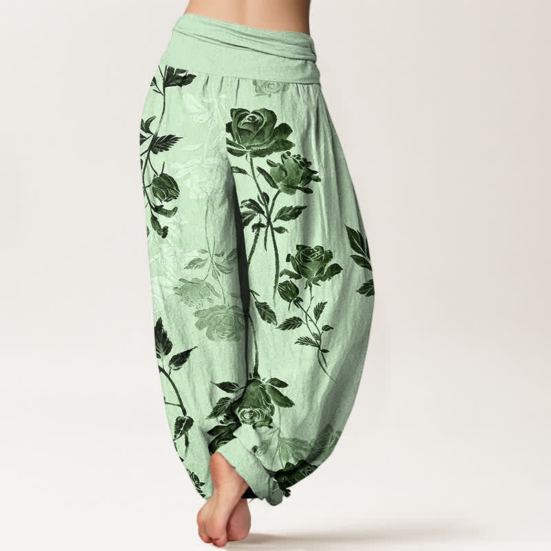 Buddha Stones Cotton Vintage Rose Pattern Women's Elastic Waist Harem Pants - image 9