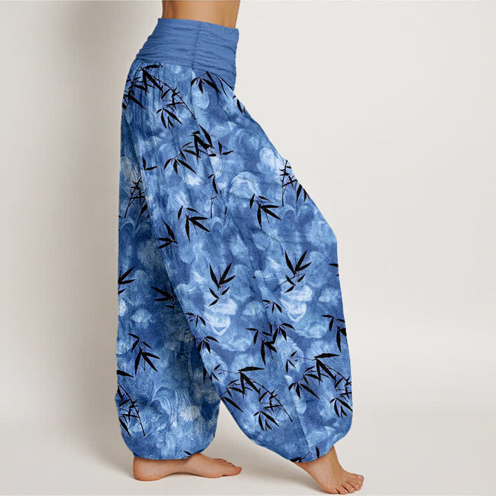 Buddha Stones Pure Cotton Black Bamboo Leaf Pattern Women's Elastic Waist Harem Pants - image 10