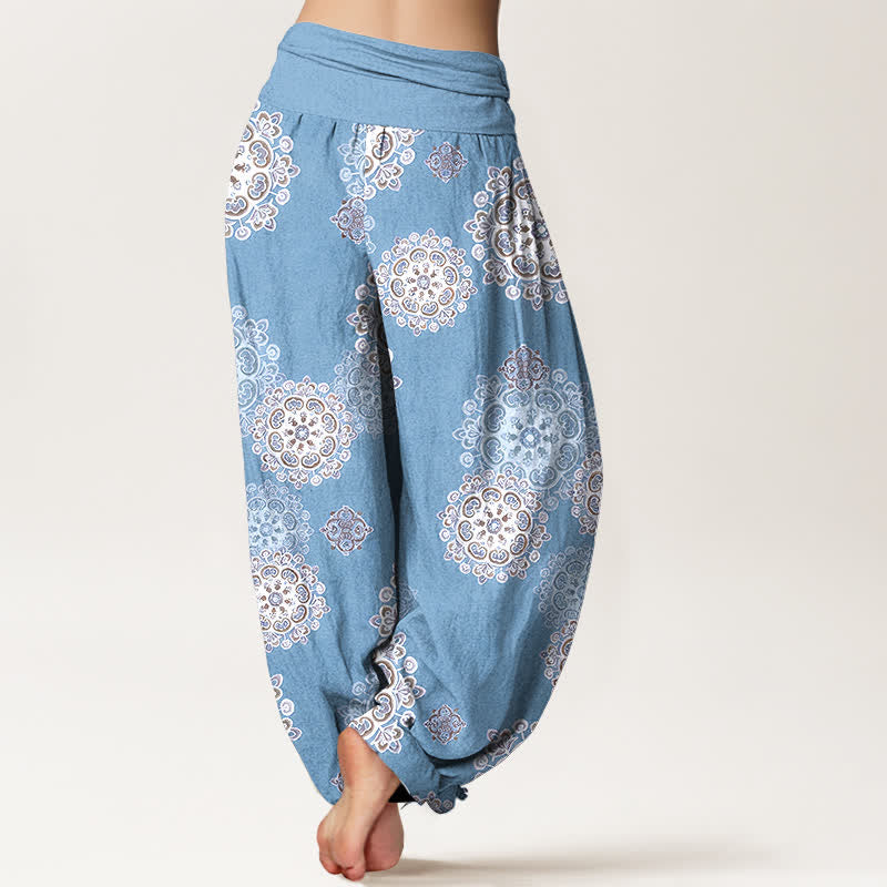 Buddha Stones Pure Cotton Various Mandala Floral Pattern Women's Elastic Waist Harem Pants - image 1