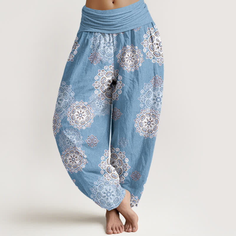 Buddha Stones Pure Cotton Various Mandala Floral Pattern Women's Elastic Waist Harem Pants - LightSkyBlue - US16，UK/AU20，EU48 (3XL) - image 0