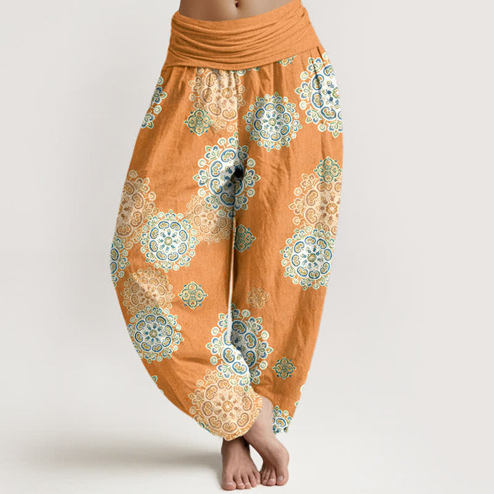 Buddha Stones Pure Cotton Various Mandala Floral Pattern Women's Elastic Waist Harem Pants - SandyBrown - US16，UK/AU20，EU48 (3XL) - image 5