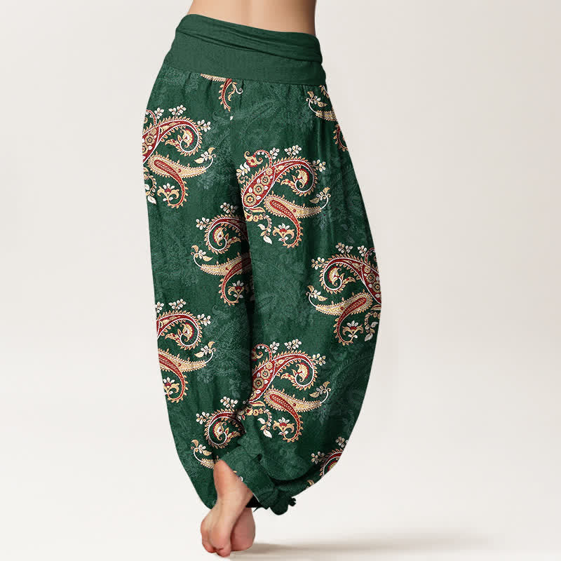 Buddha Stones Pure Cotton Elegant Paisley Pattern Women's Elastic Waist Harem Pants - image 1