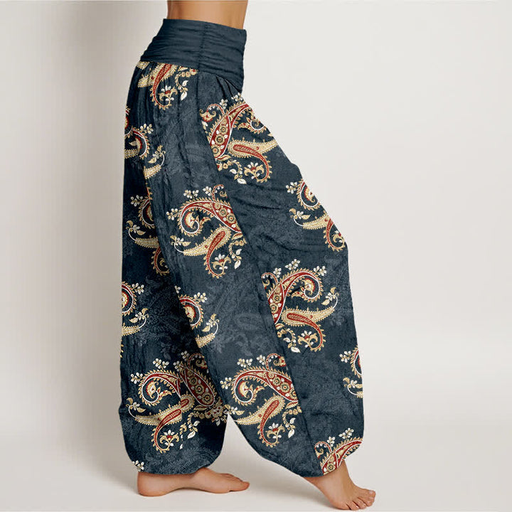 Buddha Stones Pure Cotton Elegant Paisley Pattern Women's Elastic Waist Harem Pants - image 7