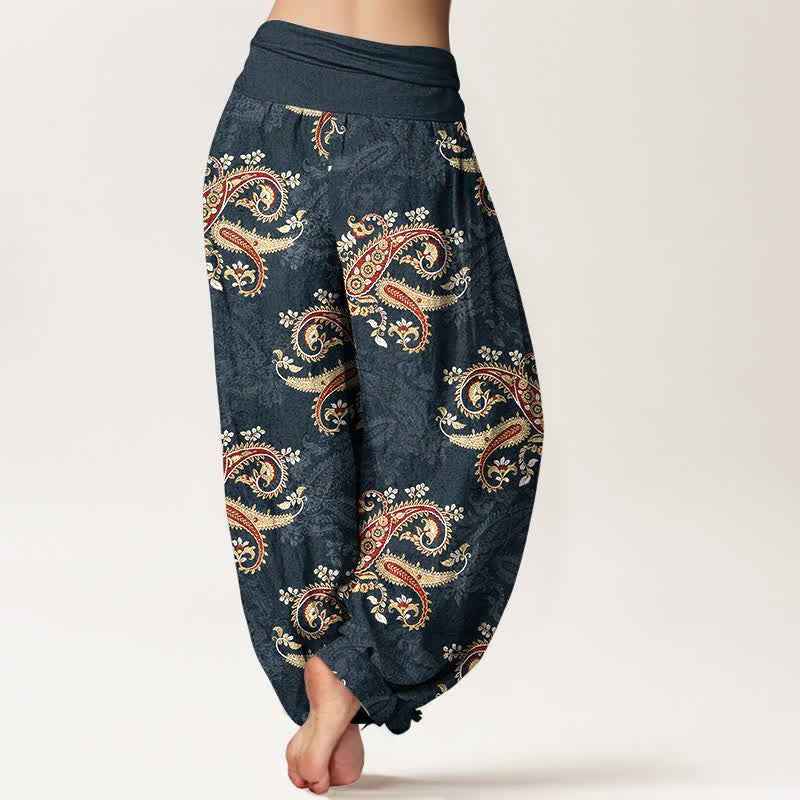 Buddha Stones Pure Cotton Elegant Paisley Pattern Women's Elastic Waist Harem Pants - image 6