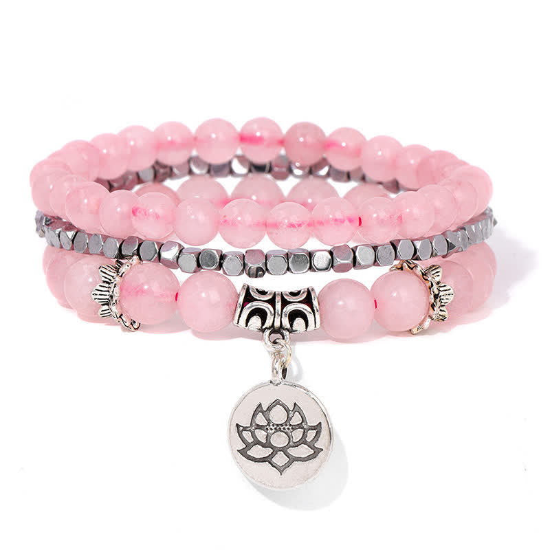 Buddha Stones 3pcs Zebra Jasper Lotus Enlightenment Beaded Bracelet - Rose Quartz(Love ♥ Self Love) - image 10