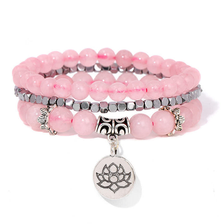 Buddha Stones 3pcs Zebra Jasper Lotus Enlightenment Beaded Bracelet - Rose Quartz(Love ♥ Self Love) - image 10