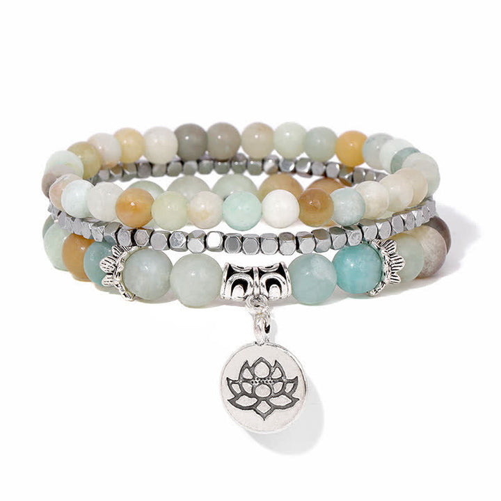 Buddha Stones 3pcs Zebra Jasper Lotus Enlightenment Beaded Bracelet - Amazonite(Truth ♥ Communication) - image 12