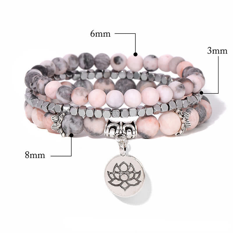 Buddha Stones 3pcs Zebra Jasper Lotus Enlightenment Beaded Bracelet - image 4