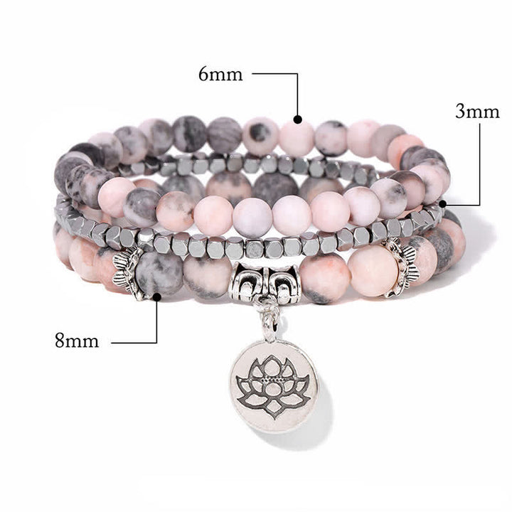 Buddha Stones 3pcs Zebra Jasper Lotus Enlightenment Beaded Bracelet - image 4