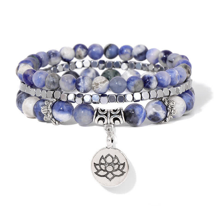 Buddha Stones 3pcs Zebra Jasper Lotus Enlightenment Beaded Bracelet - Sodalite(Calm ♥ Harmony) - image 15