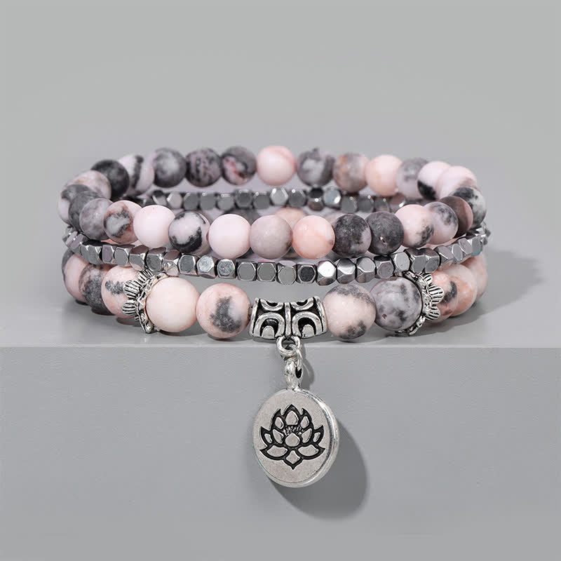 Buddha Stones 3pcs Zebra Jasper Lotus Enlightenment Beaded Bracelet - image 3
