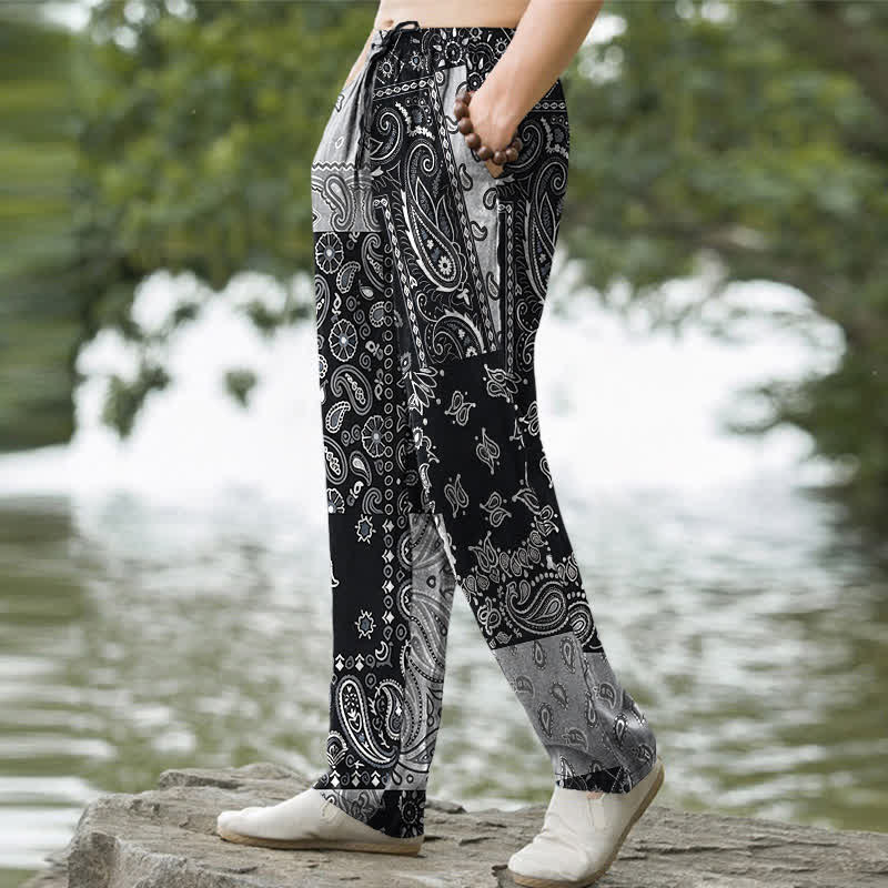 Buddha Stones Cotton Various Paisley Pattern Men's Tapered Pants With Pockets - image 1