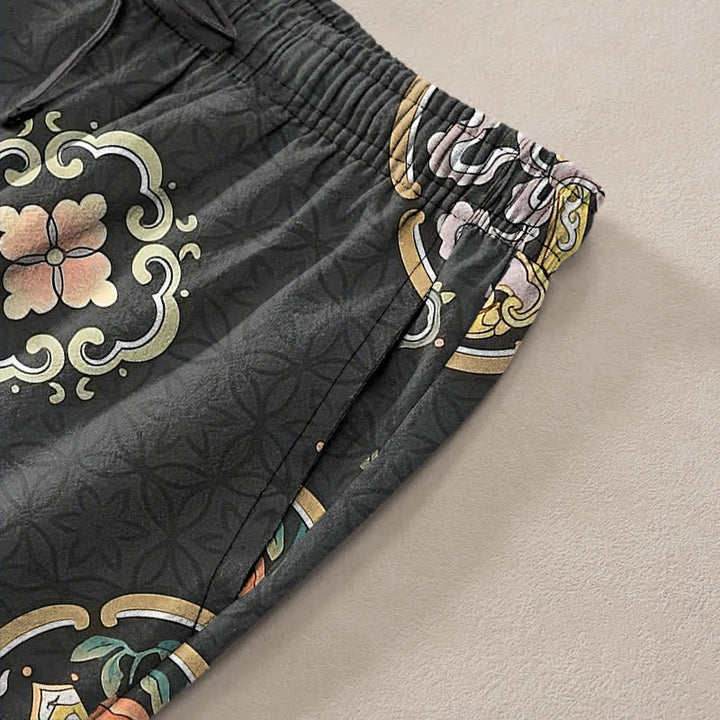 Buddha Stones Cotton Vintage Floral Medallion Pattern Men's Tapered Pants With Pockets - image 2