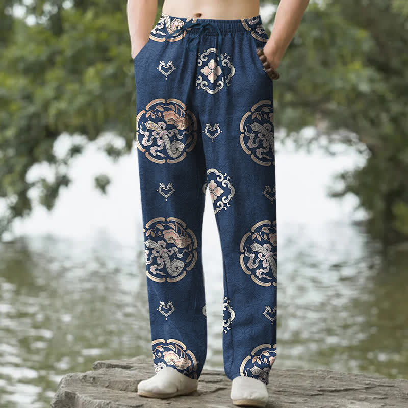 Buddha Stones Cotton Vintage Floral Medallion Pattern Men's Tapered Pants With Pockets - Navy - US/UK/AU50，EU60 (5XL) - image 4