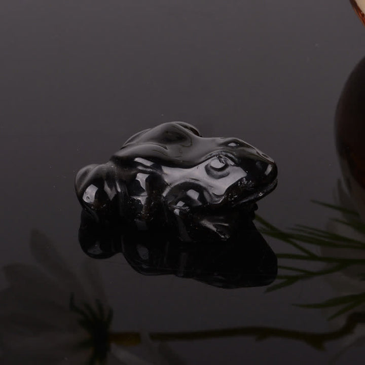 Buddha Stones Natural Green Aventurine Clear Quartz Frog Wealth Crystal & Stone Decor - Black Onyx(Protection ♥ Fortune) - image 2