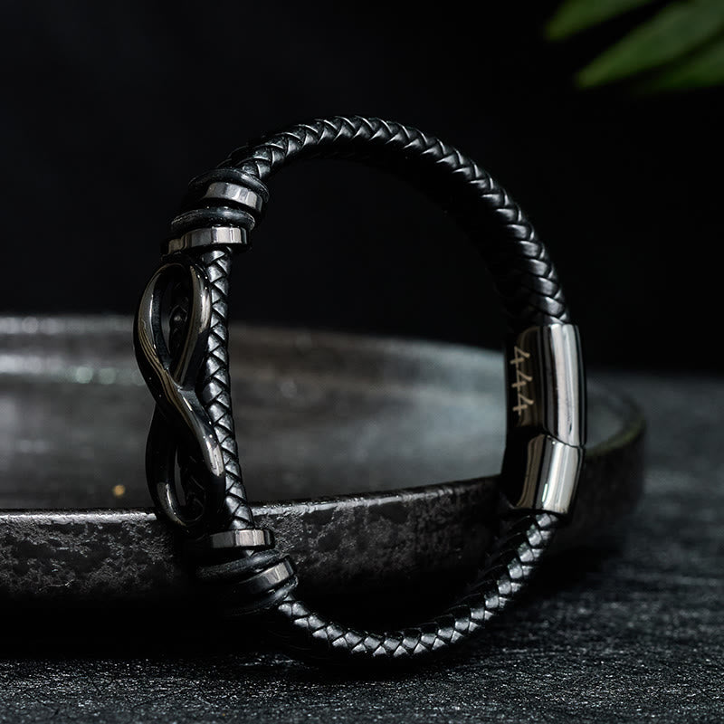 Buddha Stones Infinity Design 444 Angel Number 888 Angel Number Titanium Steel Leather Strengthen Bracelet - image 1