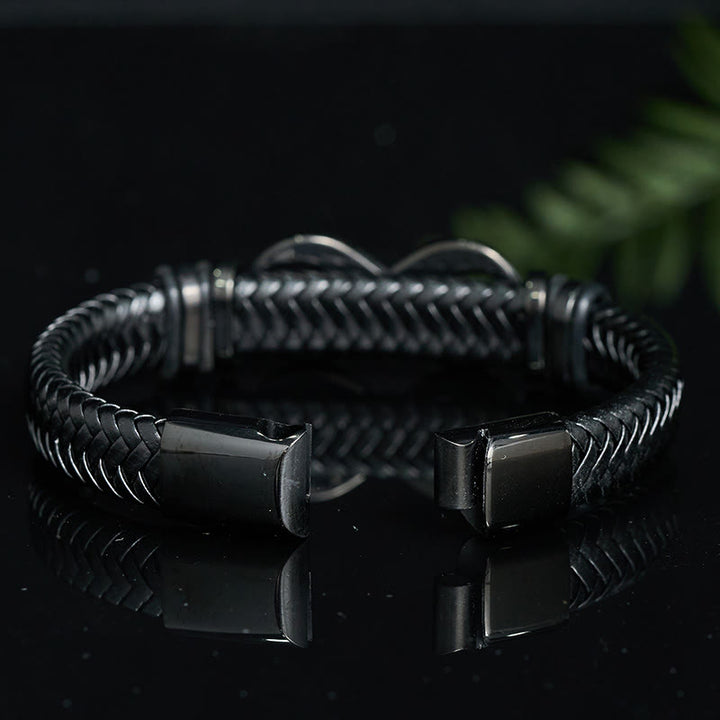 Buddha Stones Infinity Design 444 Angel Number 888 Angel Number Titanium Steel Leather Strengthen Bracelet - image 2