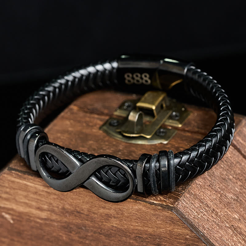 Buddha Stones Infinity Design 444 Angel Number 888 Angel Number Titanium Steel Leather Strengthen Bracelet - image 12
