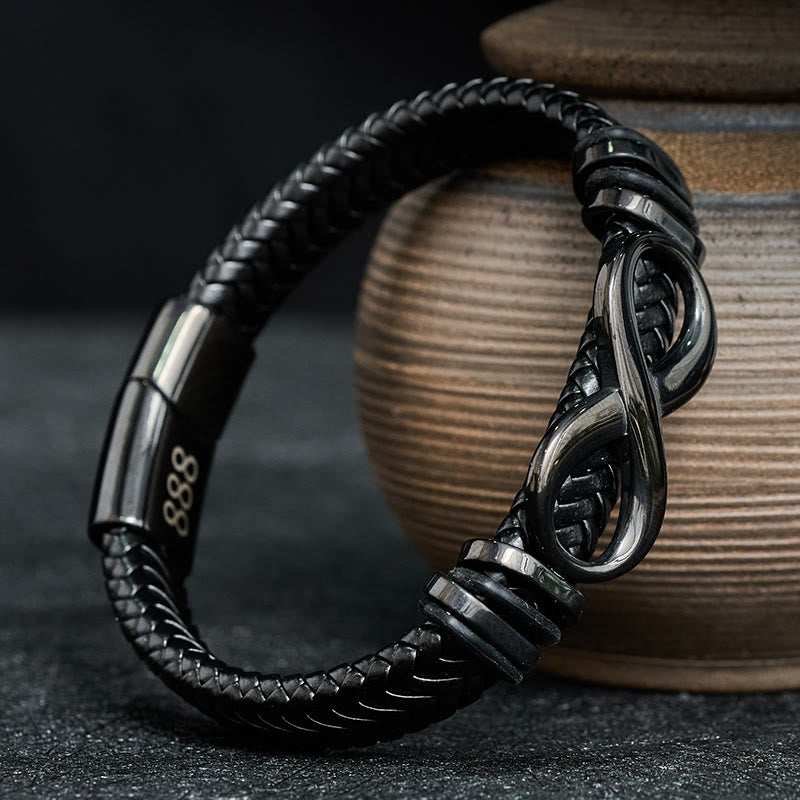 Buddha Stones Infinity Design 444 Angel Number 888 Angel Number Titanium Steel Leather Strengthen Bracelet - image 11