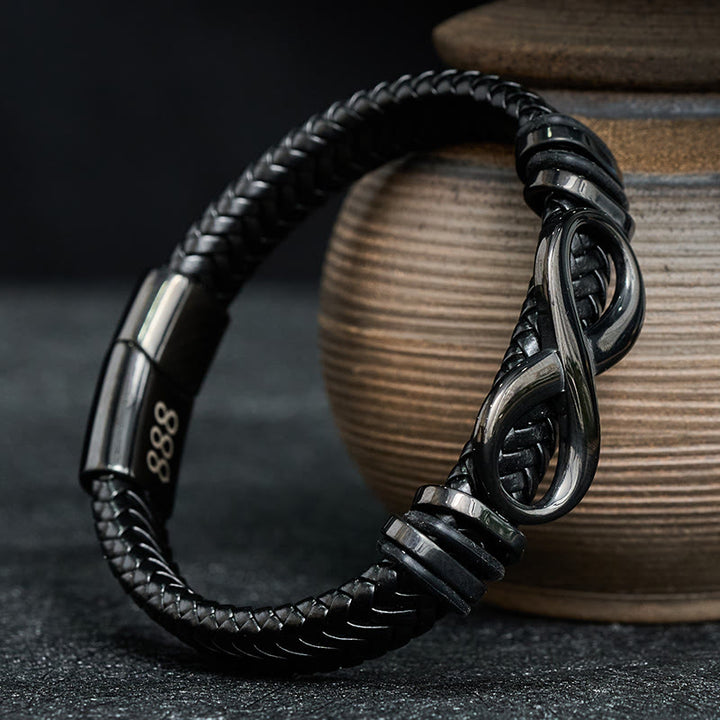 Buddha Stones Infinity Design 444 Angel Number 888 Angel Number Titanium Steel Leather Strengthen Bracelet - image 11