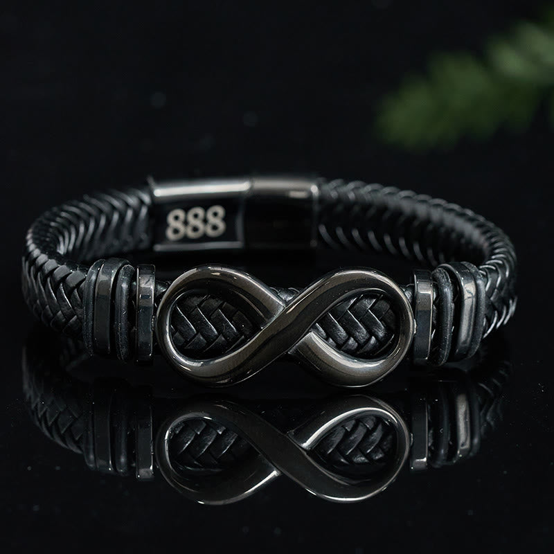 Buddha Stones Infinity Design 444 Angel Number 888 Angel Number Titanium Steel Leather Strengthen Bracelet - 888 Angel Number(Wrist Circumference 16-18cm) - image 8