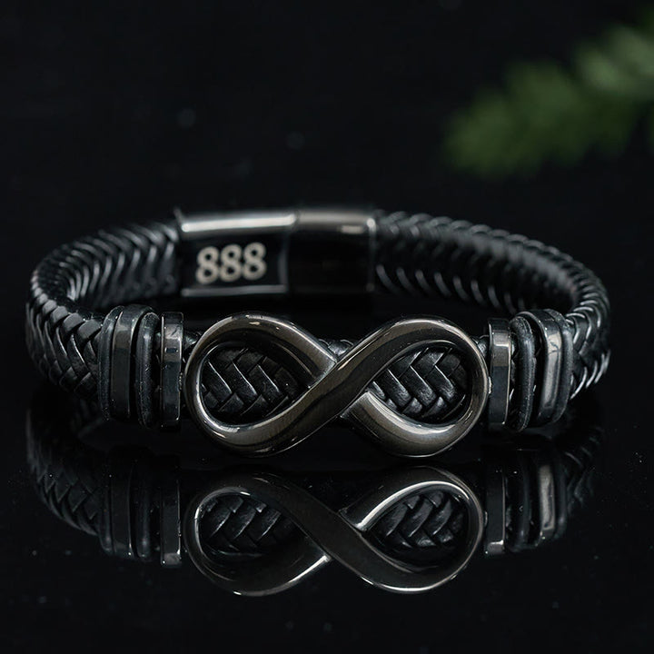 Buddha Stones Infinity Design 444 Angel Number 888 Angel Number Titanium Steel Leather Strengthen Bracelet - 888 Angel Number(Wrist Circumference 16-18cm) - image 8