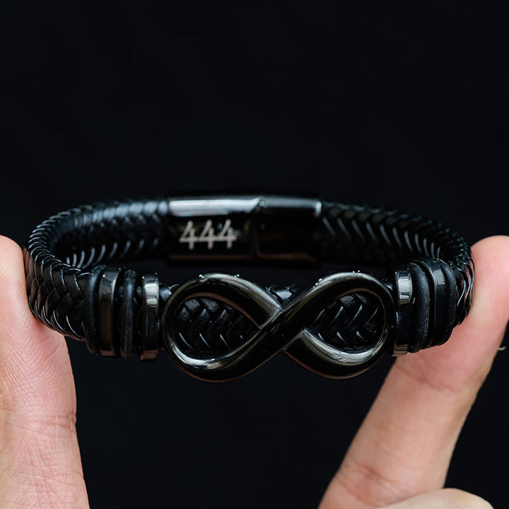 Buddha Stones Infinity Design 444 Angel Number 888 Angel Number Titanium Steel Leather Strengthen Bracelet - image 3