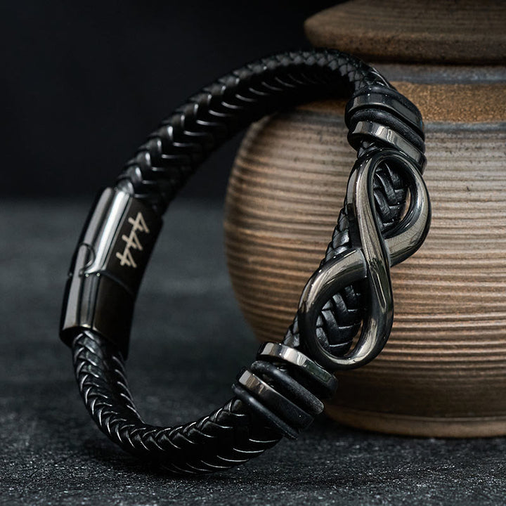 Buddha Stones Infinity Design 444 Angel Number 888 Angel Number Titanium Steel Leather Strengthen Bracelet - image 4