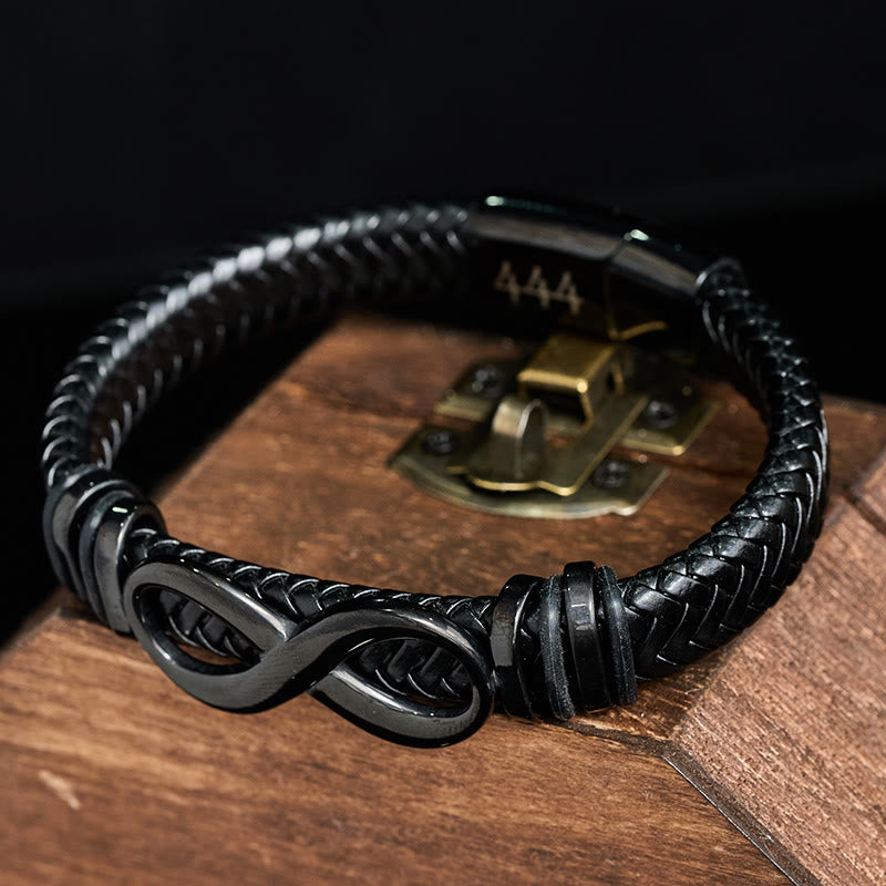 Buddha Stones Infinity Design 444 Angel Number 888 Angel Number Titanium Steel Leather Strengthen Bracelet - image 5