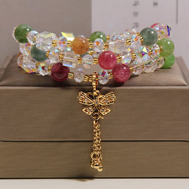 Buddha Stones Tourmaline Butterfly Pendant Transformation Three Layer Faceted Faceted Bracelet - image 1