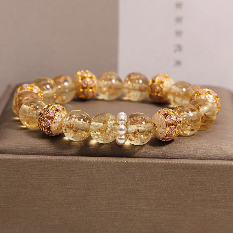 Buddha Stones Liuli Glass Bead Gold Leaf Cloisonné Purity New Chinese Round Bracelet - Gold - Glass (Clarity♥Focus) - image 1