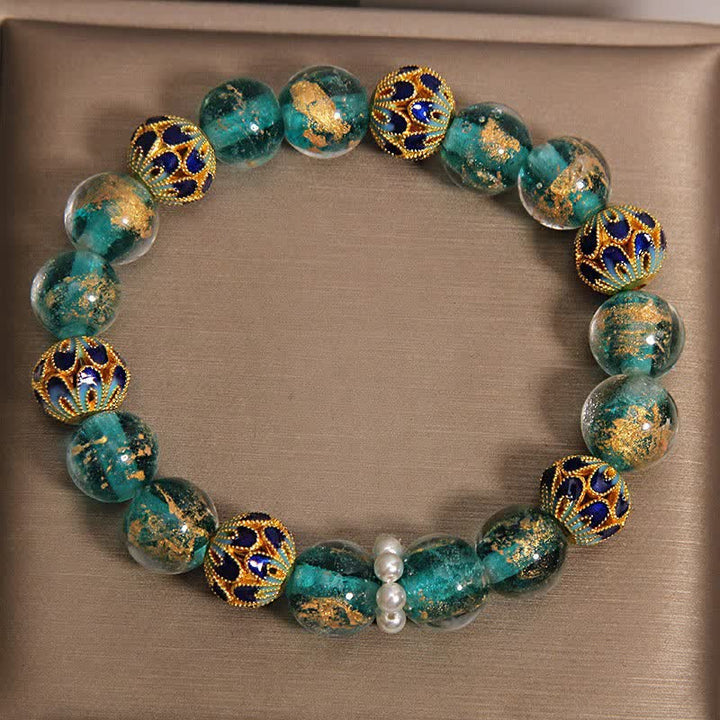 Buddha Stones Liuli Glass Bead Gold Leaf Cloisonné Purity New Chinese Round Bracelet - image 10