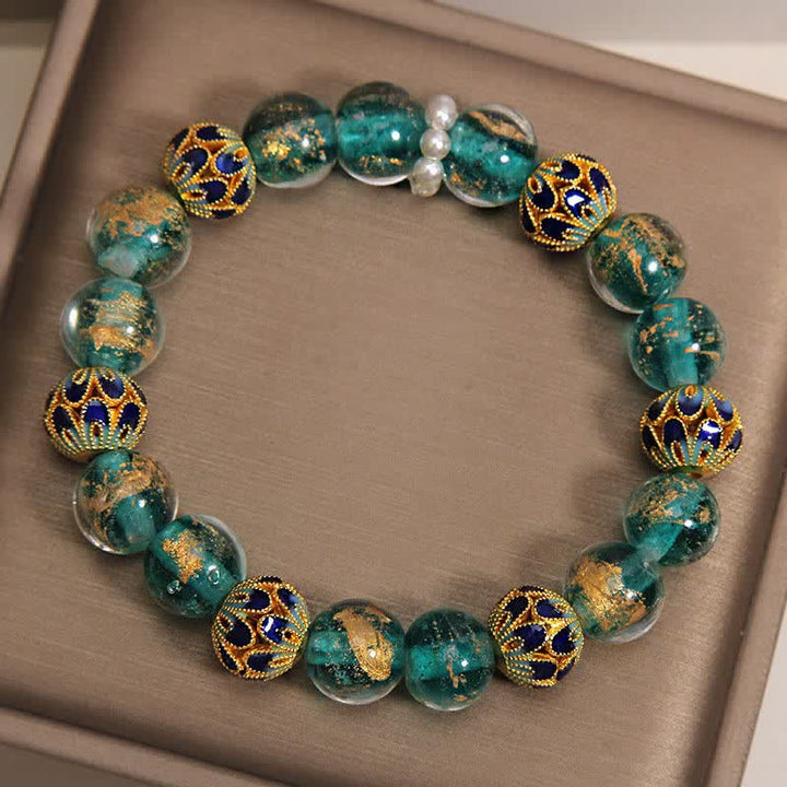 Buddha Stones Liuli Glass Bead Gold Leaf Cloisonné Purity New Chinese Round Bracelet - image 9