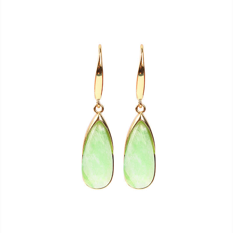 Buddha Stones Jade Teardrop Protection Vintage Gold Tone Earrings - image 4