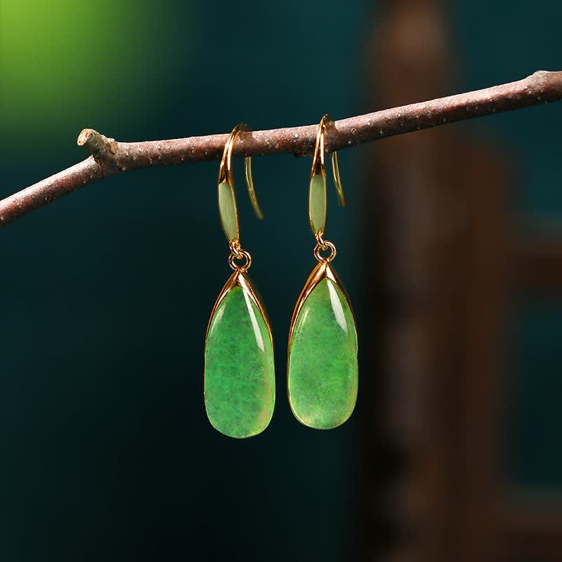 Buddha Stones Jade Teardrop Protection Vintage Gold Tone Earrings - Jade Teardrop Earrings - Copper(Harmonic Connection ♥ Grounding) - image 0