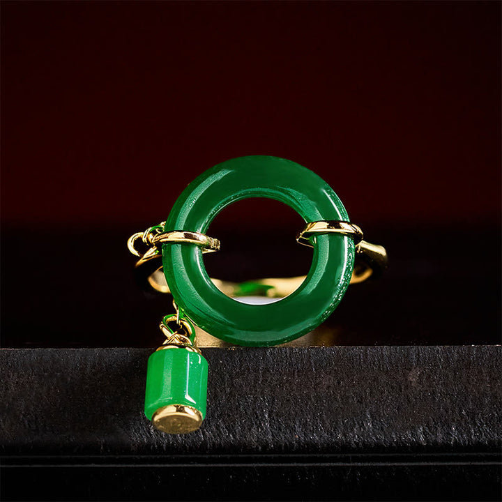 Buddha Stones Green Chalcedony Peace Buckle Pattern Strength Ring - image 3