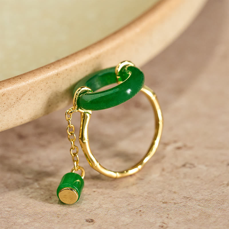 Buddha Stones Green Chalcedony Peace Buckle Pattern Strength Ring - image 1