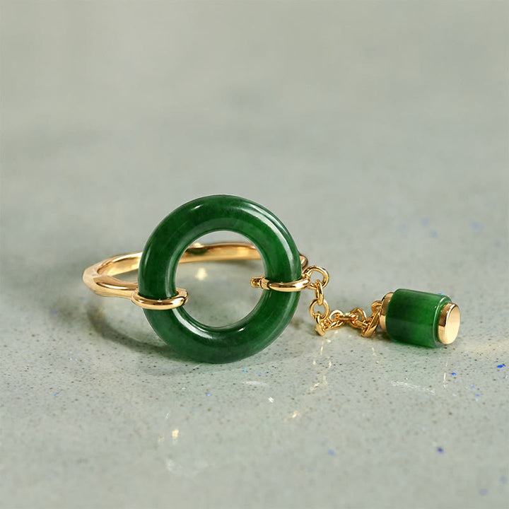 Buddha Stones Green Chalcedony Peace Buckle Pattern Strength Ring - image 2