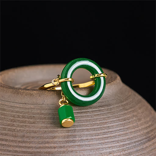 Buddha Stones Green Chalcedony Peace Buckle Pattern Strength Ring - Green Chalcedony(US 7) - image 0