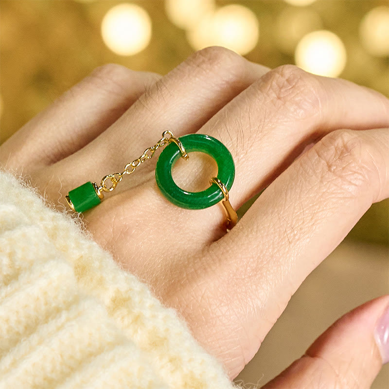 Buddha Stones Green Chalcedony Peace Buckle Pattern Strength Ring - image 5