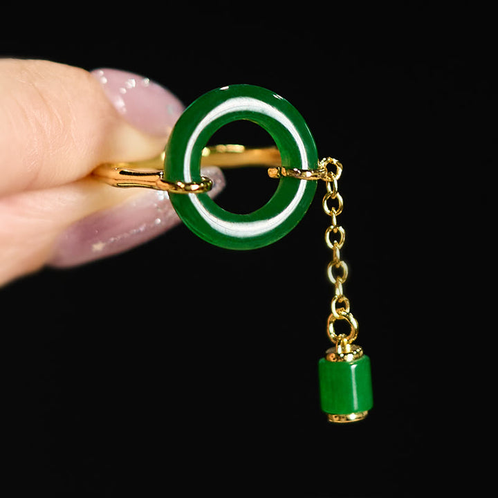 Buddha Stones Green Chalcedony Peace Buckle Pattern Strength Ring - image 4
