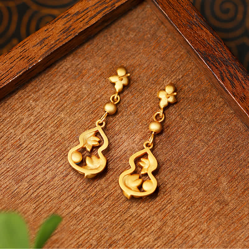 Buddha Stones Turquoise Cloisonné Lotus Gourd Accent Enlightenment Drop Earrings - image 2