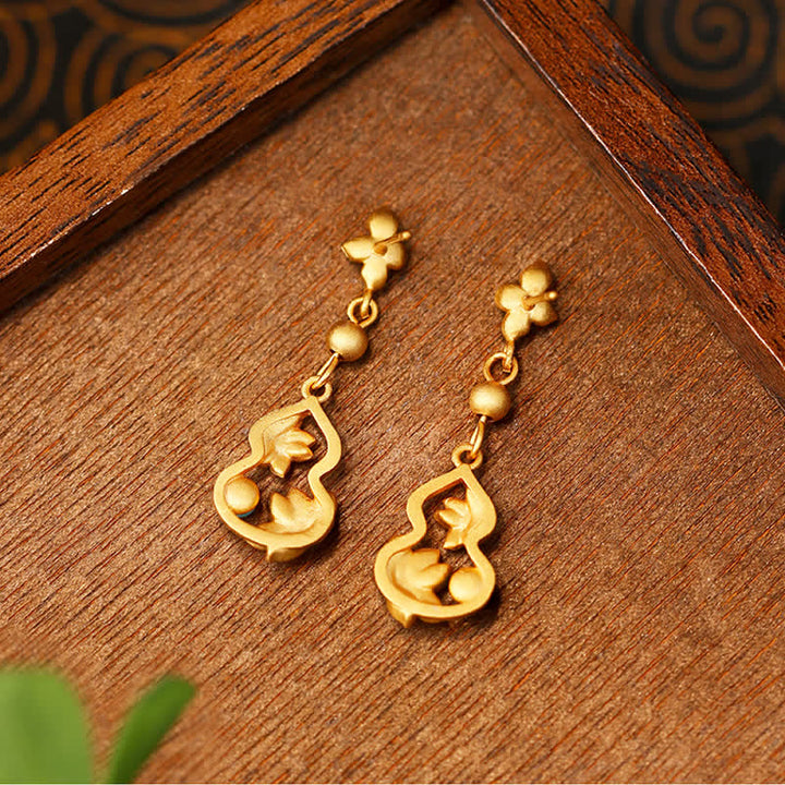 Buddha Stones Turquoise Cloisonné Lotus Gourd Accent Enlightenment Drop Earrings - image 2