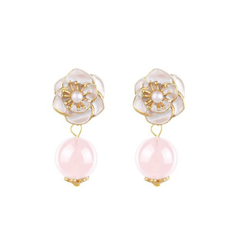 Buddha Stones Rose Quartz Camellia Loving Energy Drop Earrings - image 3