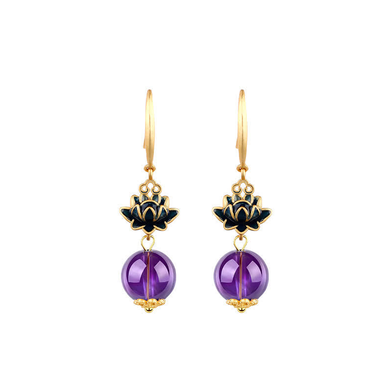 Buddha Stones Amethyst Lotus Enlightenment Drop Earrings - image 3