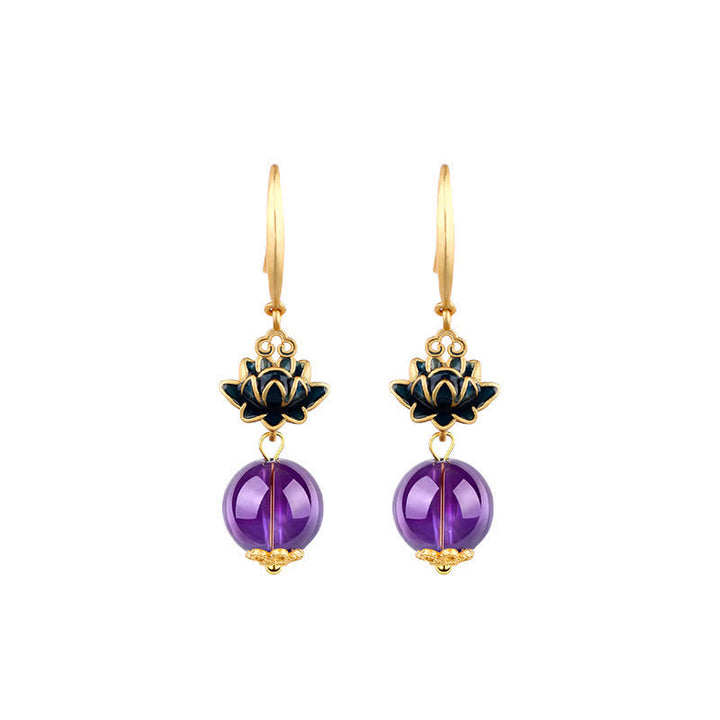 Buddha Stones Amethyst Lotus Enlightenment Drop Earrings - image 3