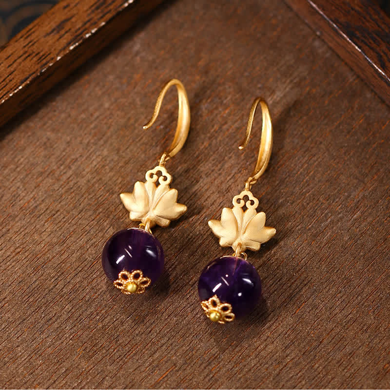Buddha Stones Amethyst Lotus Enlightenment Drop Earrings - image 2