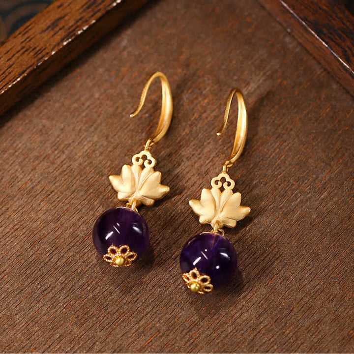 Buddha Stones Amethyst Lotus Enlightenment Drop Earrings - image 2